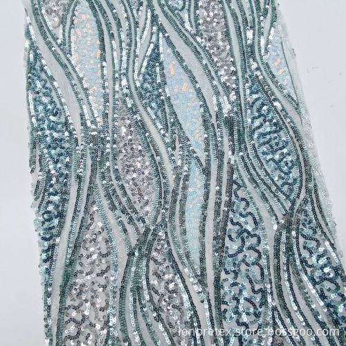 Ripple Polyester Knit Mesh Embroidery Sequin Fabric